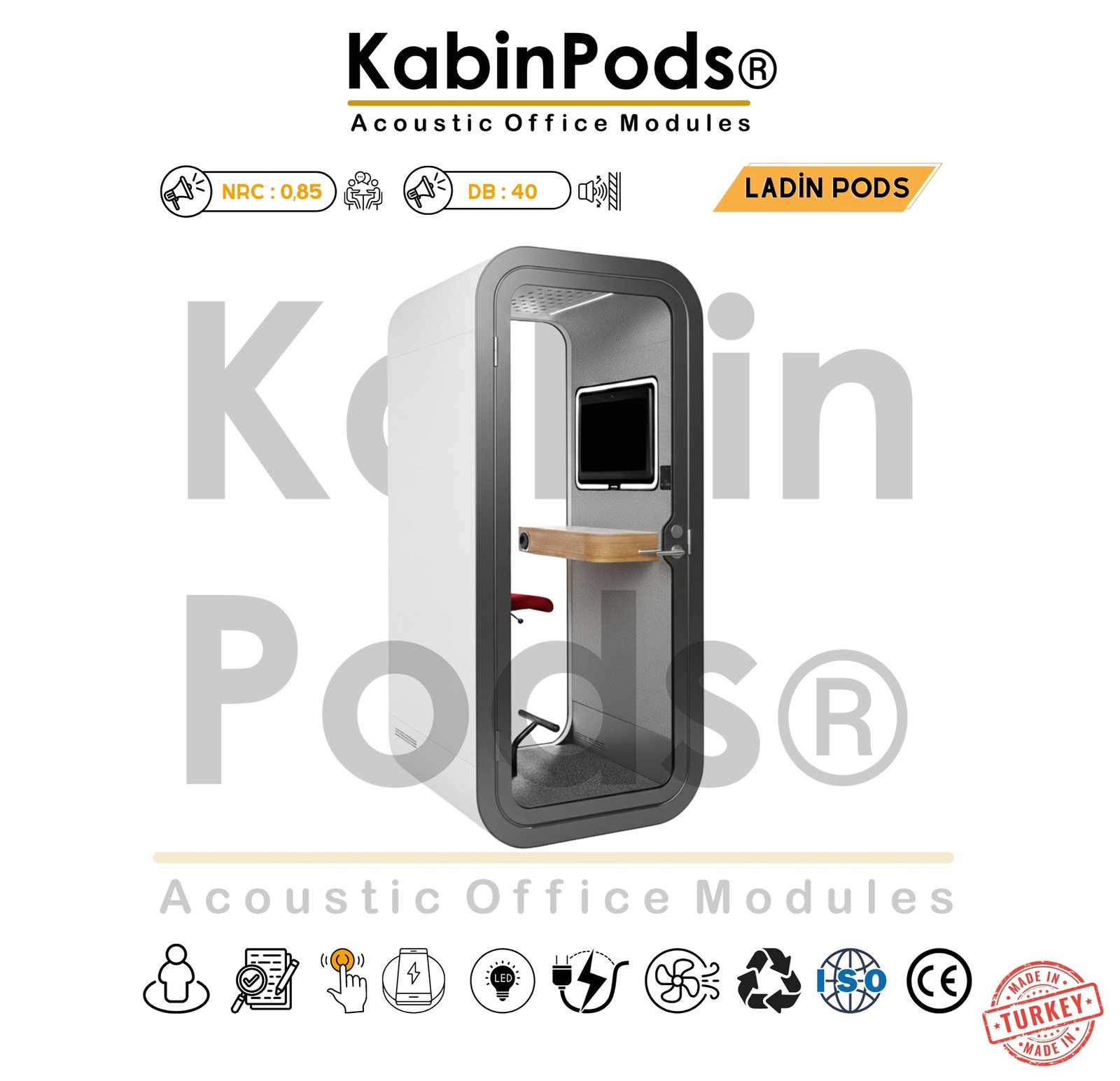 Telefon Kabini Ana Görünüm - %90 Ses Yalıtım Performansı ile Sessiz Telefon Görüşmeleri